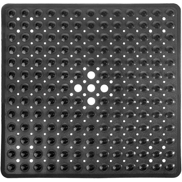 Shower Bathtub Mat Non Slip, 21x21 Inch, Soft Square Bath Mat for Tub with Suction Cups and Drain Holes, Stall Floor Mats for Bathroom, Machine Washab