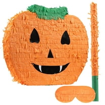 Halloween Pumpkin Pinata, 16"x120" Jack-O'-Lantern Large Pinata with Stick and Blindfold
