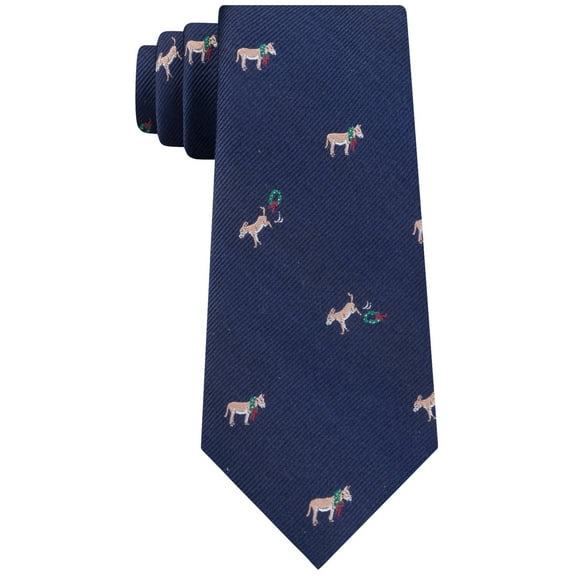 Tommy Hilfiger Mens Holiday Donkey Slim Silk Tie Navy Necktie