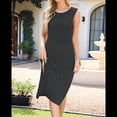 thumbnail image 4 of Vestido de Punto Sin Mangas para Mujer 2025, Cuello Redondo, Abertura Lateral, Ajustado, Midi, Negro, Talla L, 4 of 8