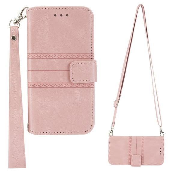 Mantto for Samsung Galaxy S22 Ultra 5G Phone 6.8" Case 2022 Crossbody Handbag Wallet with Shoulder Strap Lanyard Pockets Shockproof Embossed Pattern Stand PU Leather Cover for Galaxy S22 Ultra, Pink