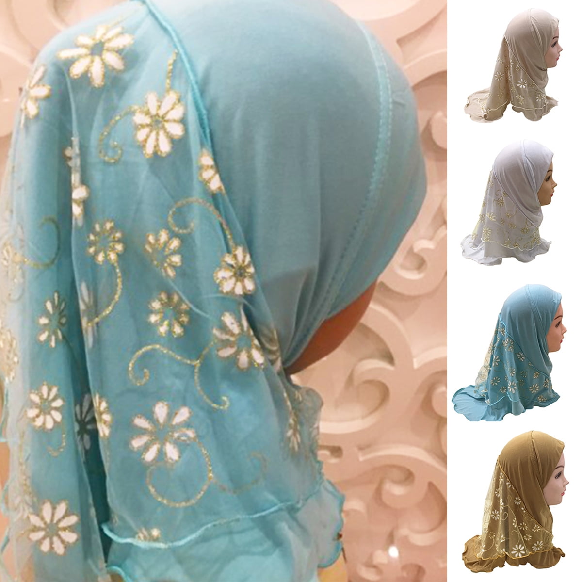 Children Girls Kid Muslim Hijab Islamic Scarf Headwear For 2-12 Years Cotton USA 