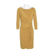 Catherine Malandrino Boat Neck ¾ Sleeve Draped Gathered Side Solid ITY Dress-AMBER TOPAZ / XL