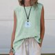 thumbnail image 1 of Craaazy Women's Relaxed Fit Round Neck Tank Top, Solid Color Sleeveless Asymmetric Top, Comfy High Low Hem Casual Vest for Summer Gifts, 1 of 7