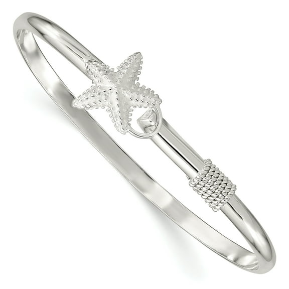 Primal Silver Sterling Silver Polished and Textured Starfish Bangle