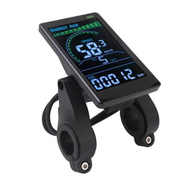 Electric Bike LCD Display Meter, Waterproof ABS Headlight Connector 6 Pin Cable Clear Visibility Electric Bike Display Control Panel for 24V 36V 48V 60V