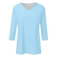 thumbnail image 3 of TIANZEN Women's Solid Color V Neck Regular Fit 3/4 Sleeve T Shirt Top For Casual Wear Short Sleeve T Shirt under Shirts Women Shirts for Women Long Sleeve, 3 of 3