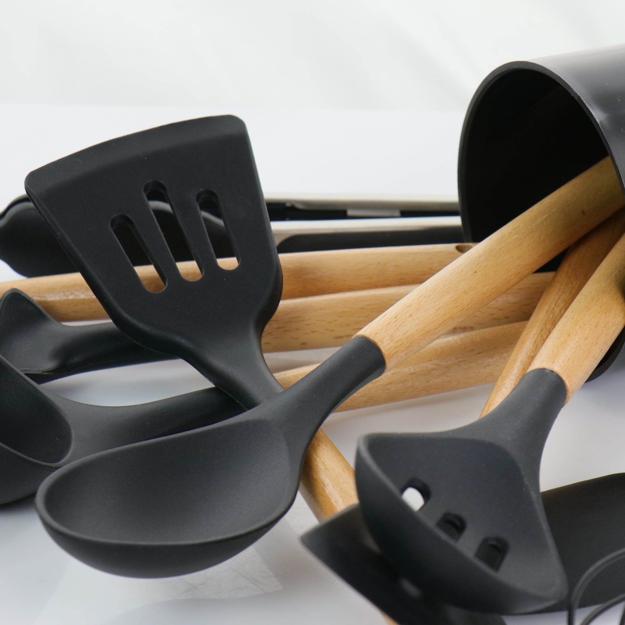 MegaChef Black 12 Piece Silicone and Wood Cooking Utensils
