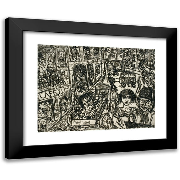 John Christensen 24x19 Black Modern Framed Museum Art Print Titled - Street Life at Norrebro (1946 - 1949)