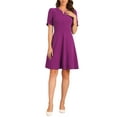 thumbnail image 1 of Vestido de Negocios INSPIRE CHIC para Mujer con Escote Corazón, Plisado, Manga Corta, Corte A, Talla XS, Color Púrpura, 1 of 6