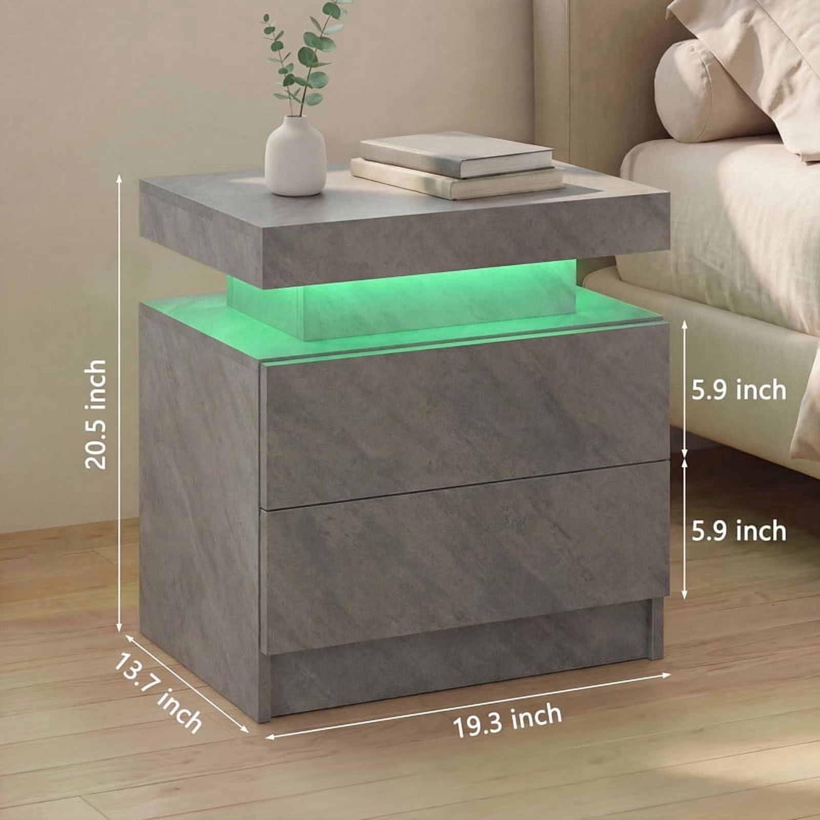 Howcool LED Nightstand Set of 2, 2 Drawer Bedside Side Table with LED Lights for Bedroom Living Room