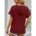 thumbnail image 6 of Cuteduck Women's Hooded V-Neck Short Sleeve T-Shirt, Summer Loose Fit Button Down Top S-XXL, 6 of 6