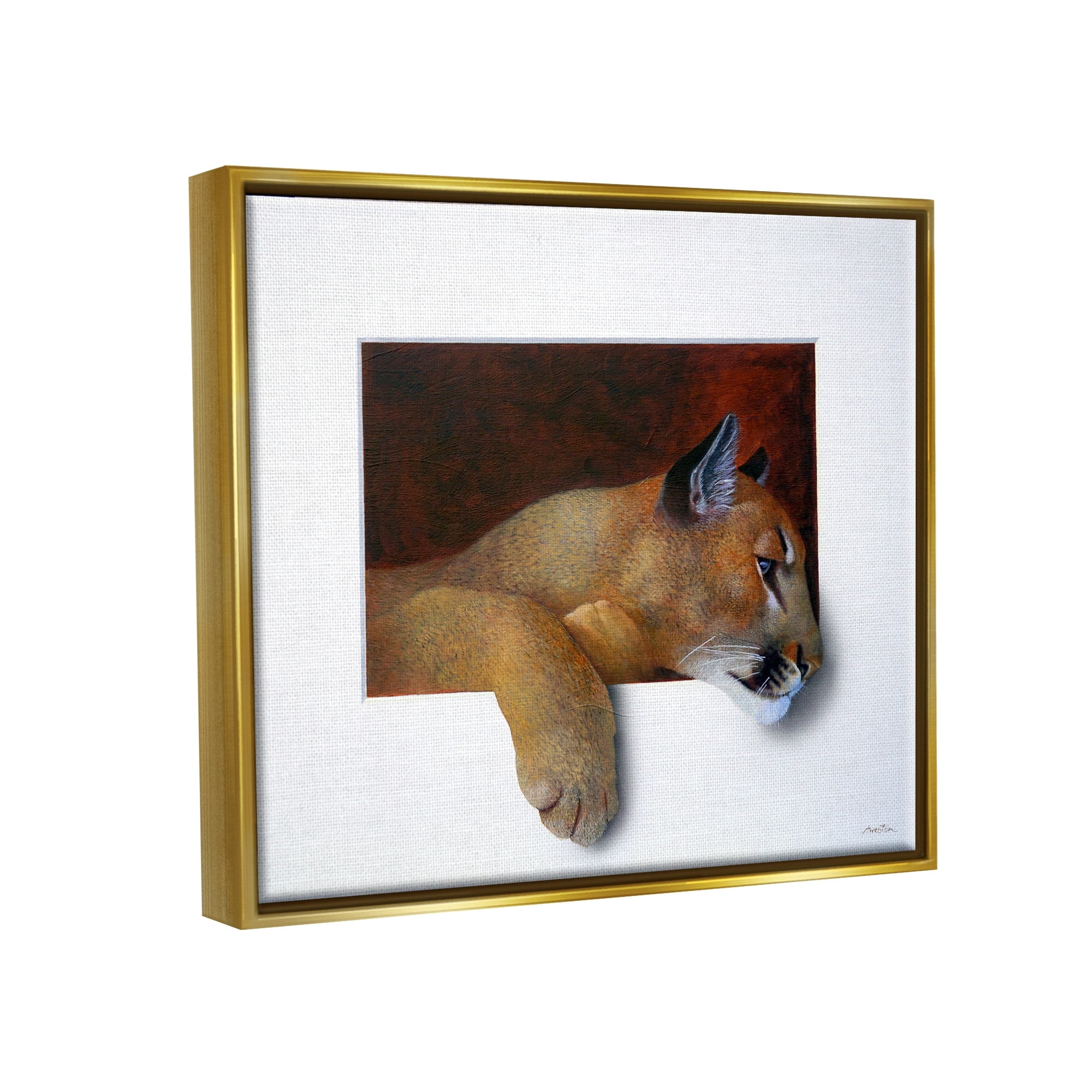 Stupell Industries Wild Cougar Resting Head Interesting Illusion Painting Painting Metallic Gold Floating Framed Canvas Print Wall Art, Design by Alan Weston