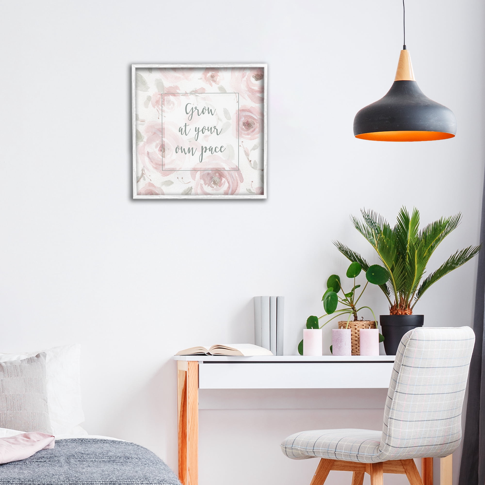 Stupell Industries Grow at Your Pace Florals White Framed Giclee Art, design by Carol Robinson
