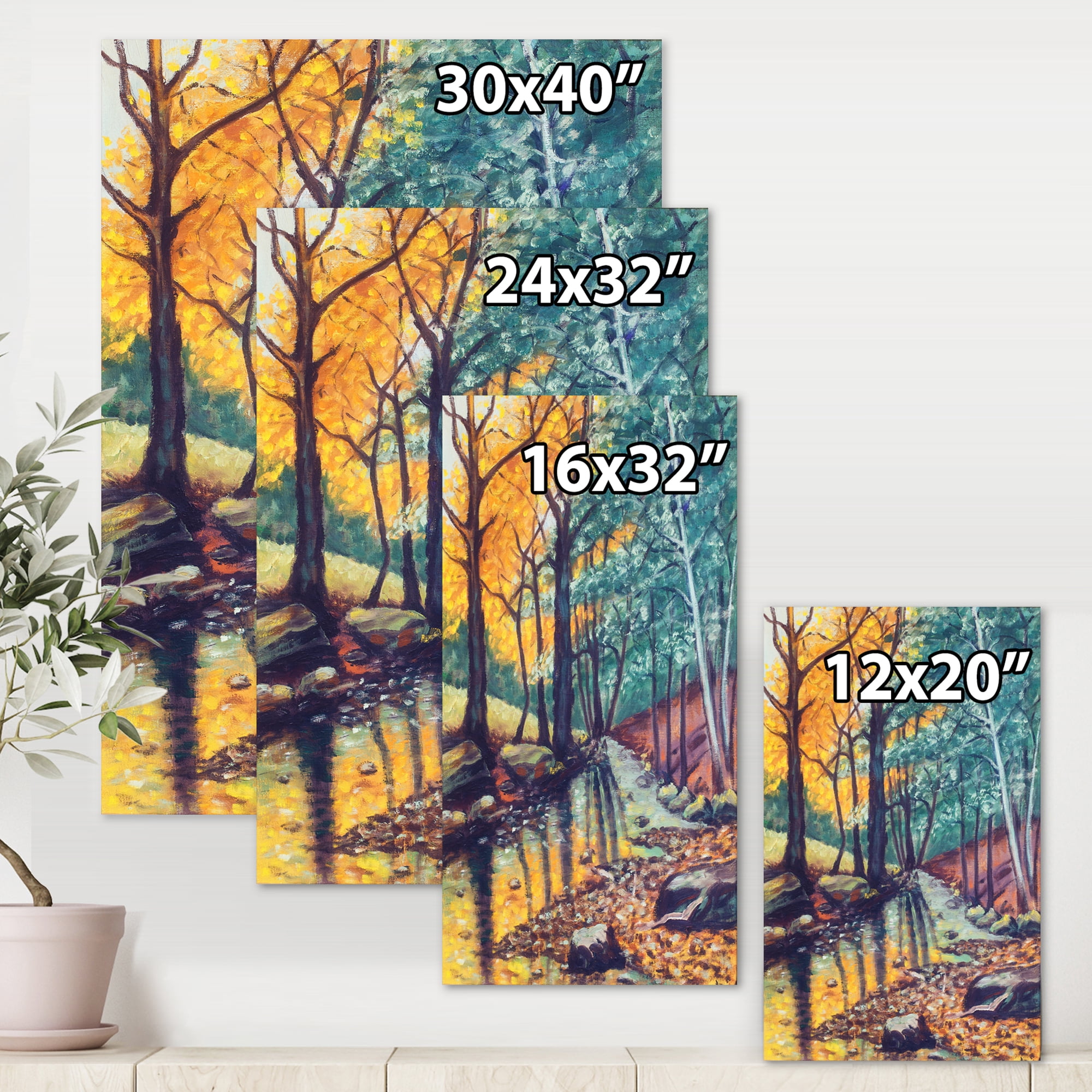 Designart ' Landscape With Autumn Forest Sunset River ' Traditional Canvas Wall Art Print