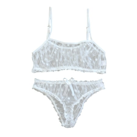 

hirigin 2pcs Sexy Intimates Set Polka Dot Decor Solid Sling Top Mesh Bra And Brief Erotic Apparel Sets