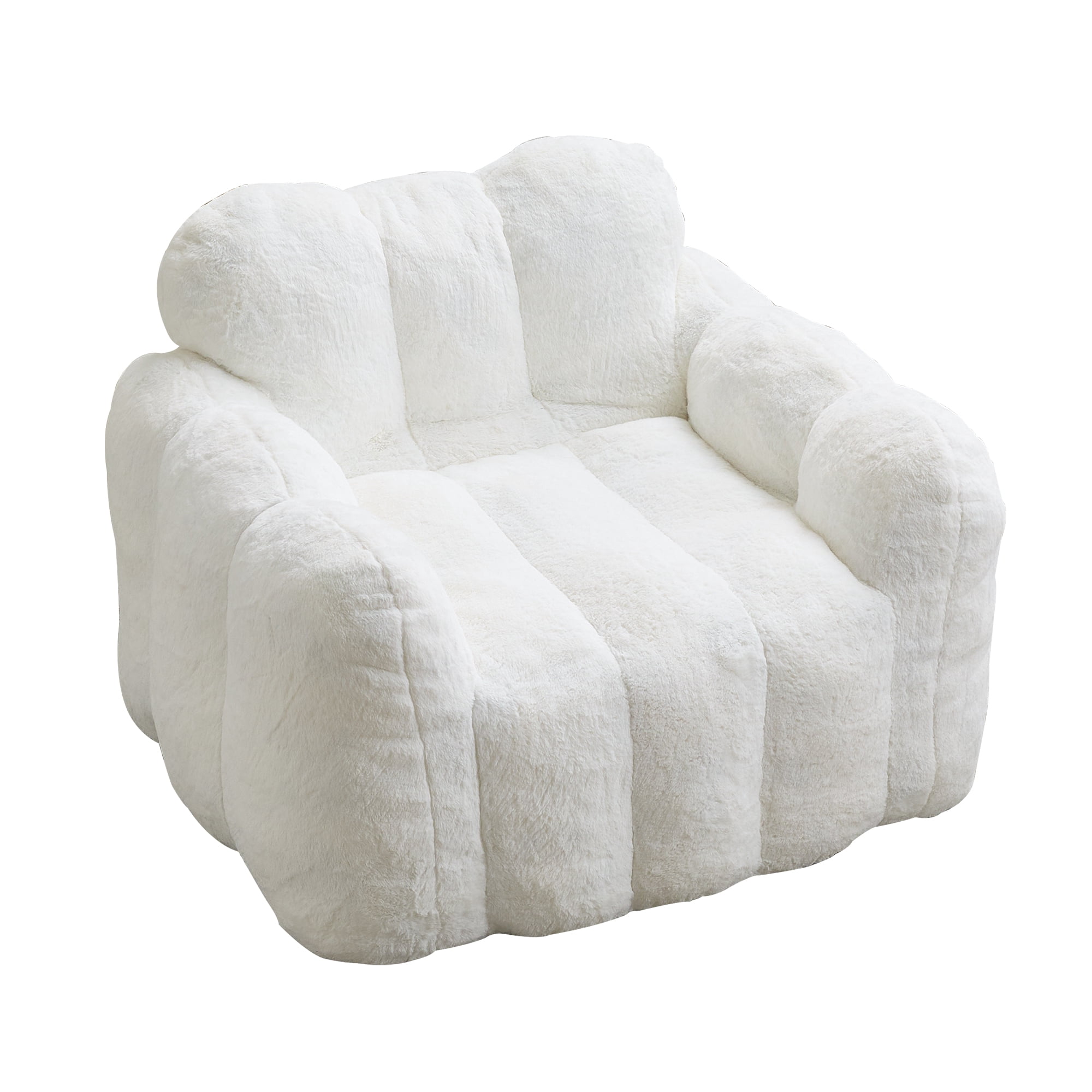 Peispie Giant Fluffy Bean Bag Chair for Adults, Oversized Memory Foam Floor Sofa Lounge Chair with Armrests, Comfy Stuffed Accent Reading Chair for Bedroom & Living Room, No Assembly, White