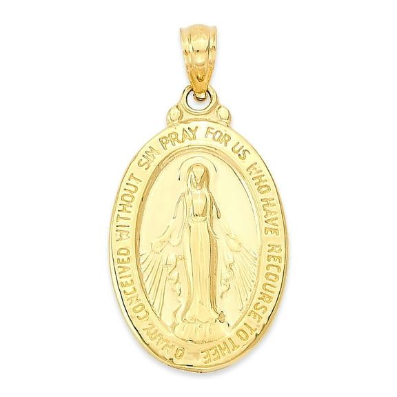 Solid 10k Gold Miraculous Medal Pendant - Virgin Mary Religious Jewelry Gifts