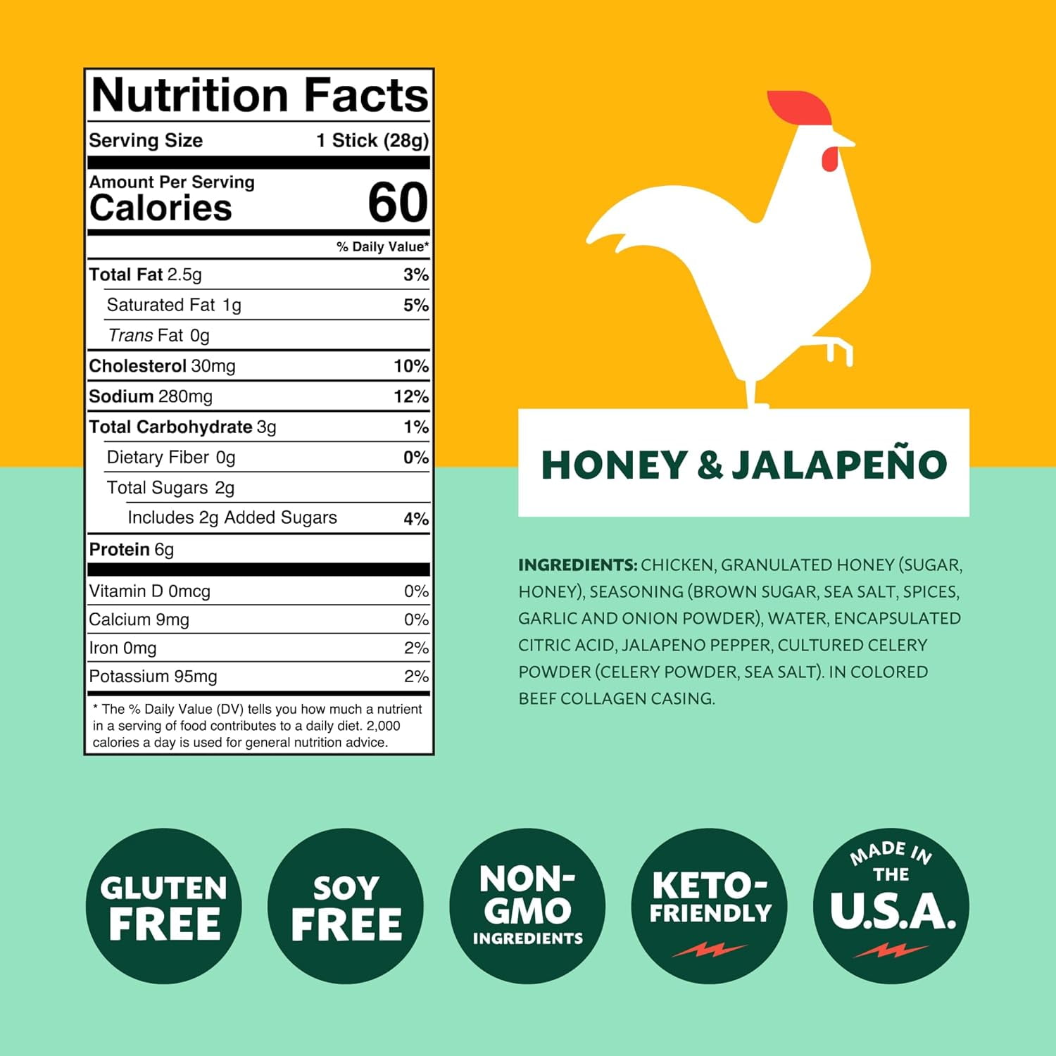 (2 pack) Mighty Spark All Natural Chicken Honey & Jalapeno Snack Sticks, 4 oz, 4 Pack Individually Wrapped