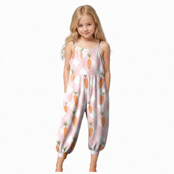 mgoYE Toddler Summer Outfits Easter Outfit Toddler Girl Bunny Print Cute Baby Girls Overalls Strap Suspender Pants Sleeveless Jumpsuit Girl Easter Dress(Light Pink,5-6 Years)