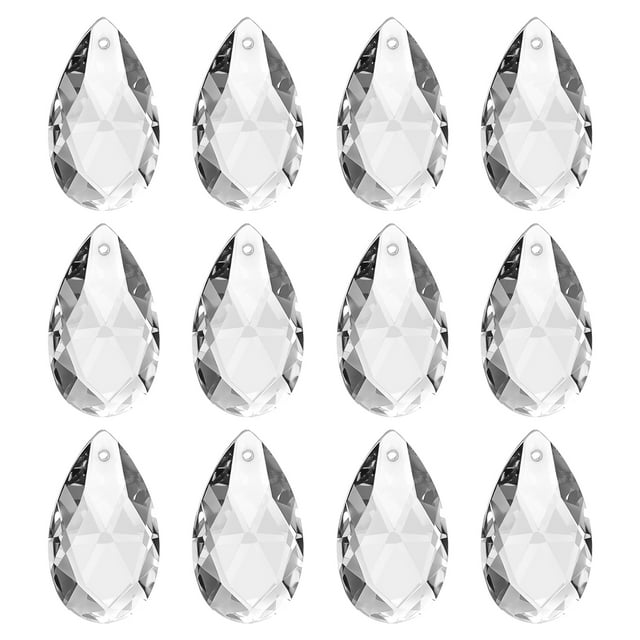 Uxcell K9 Cristales Pendientes en Forma de Gota, Paquete de 12, Prismas de 28 mm para Lámparas de DIY, Decoración de Artes y Manualidades, Transparente