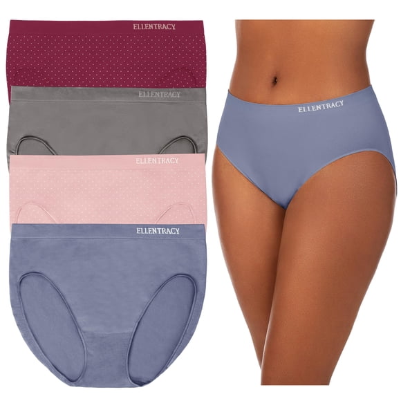 Braguitas ELLEN TRACY de corte alto para mujer, paquete de 4 unidades, color ciruela