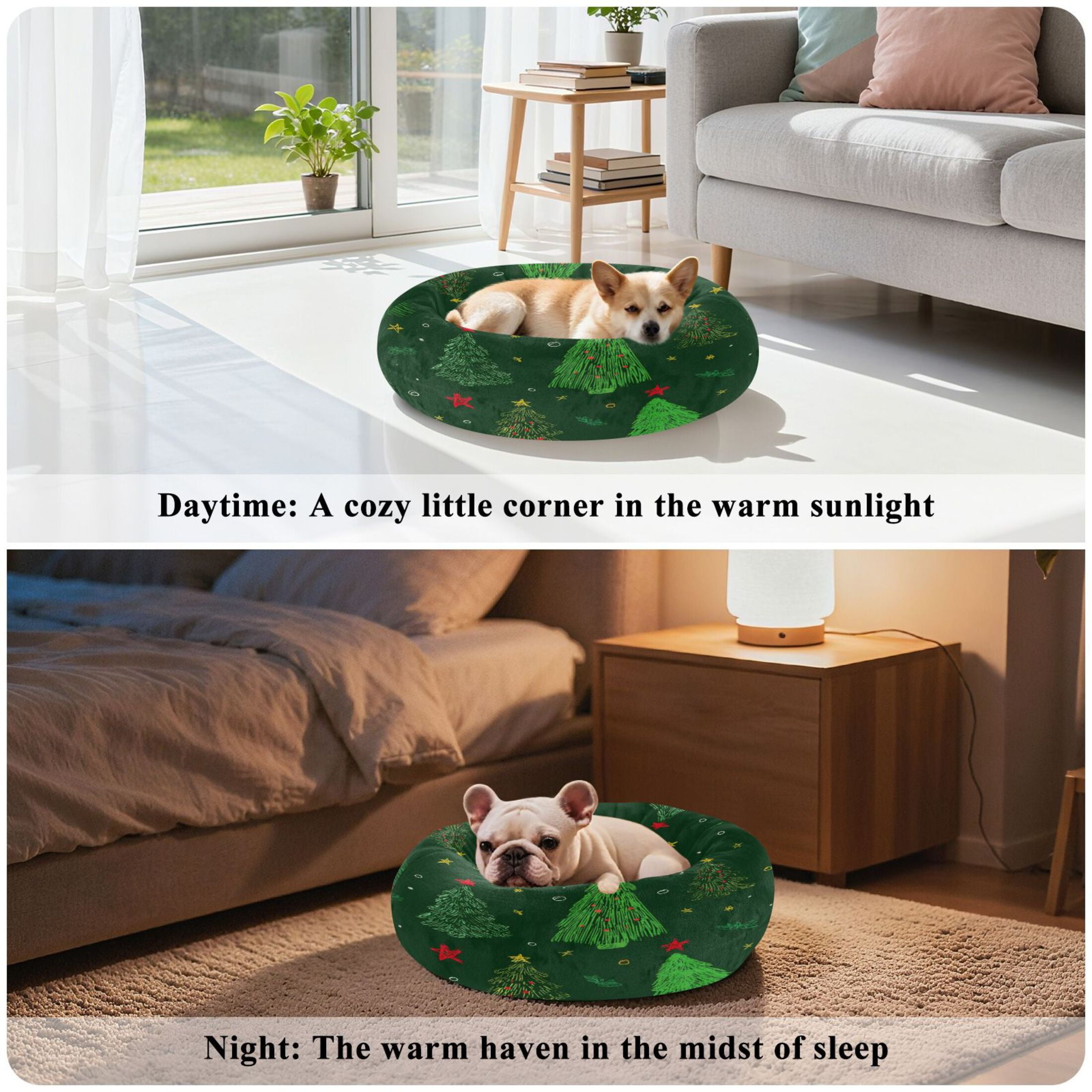 Iauyy Pet Couch Donut Cat Bed for Indoor Cats/Small Dogs Washable & Machine with Non-slip Bottom Calming Cat Furniture, Red and Yellow Stars (S)