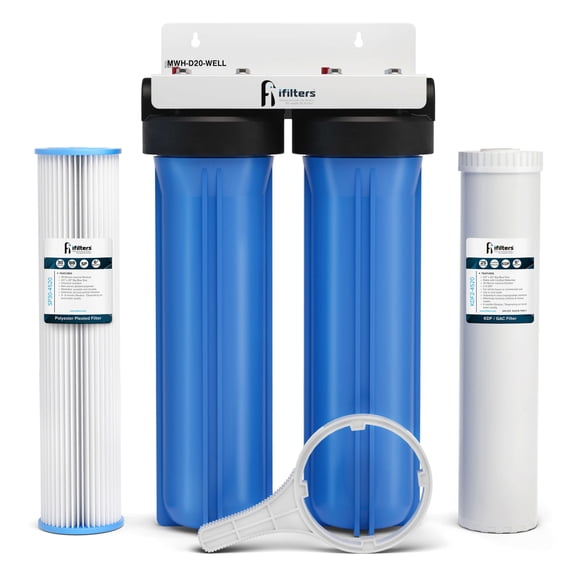 Well Water Whole House Filtration System 20" Dual Stage Complete Commercial Grade Sediment Odor Taste Rust 1" Ports