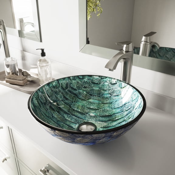Vigo Vgt549 Giovanni 17" Circular Glass Vessel Bathroom Sink - Nickel