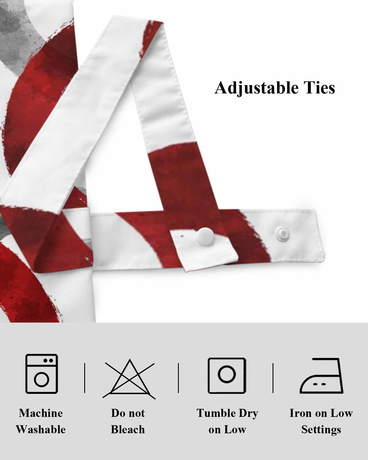 Vintage Red Gray Circle Lines Tie Up Valances Curtain, Adjustable Kitchen Abstract Art White Background Valances for Windows Decor, Rod Pocket Short Curtains Set for Bedroom/Bathroom, 54"x18"