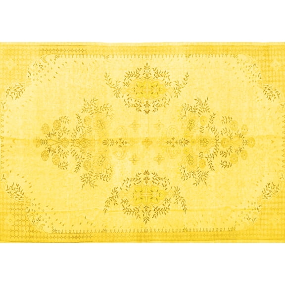Ahgly Company Machine Washable Indoor Rectangle Persian Yellow Traditional Area Rugs, 5' x 7'