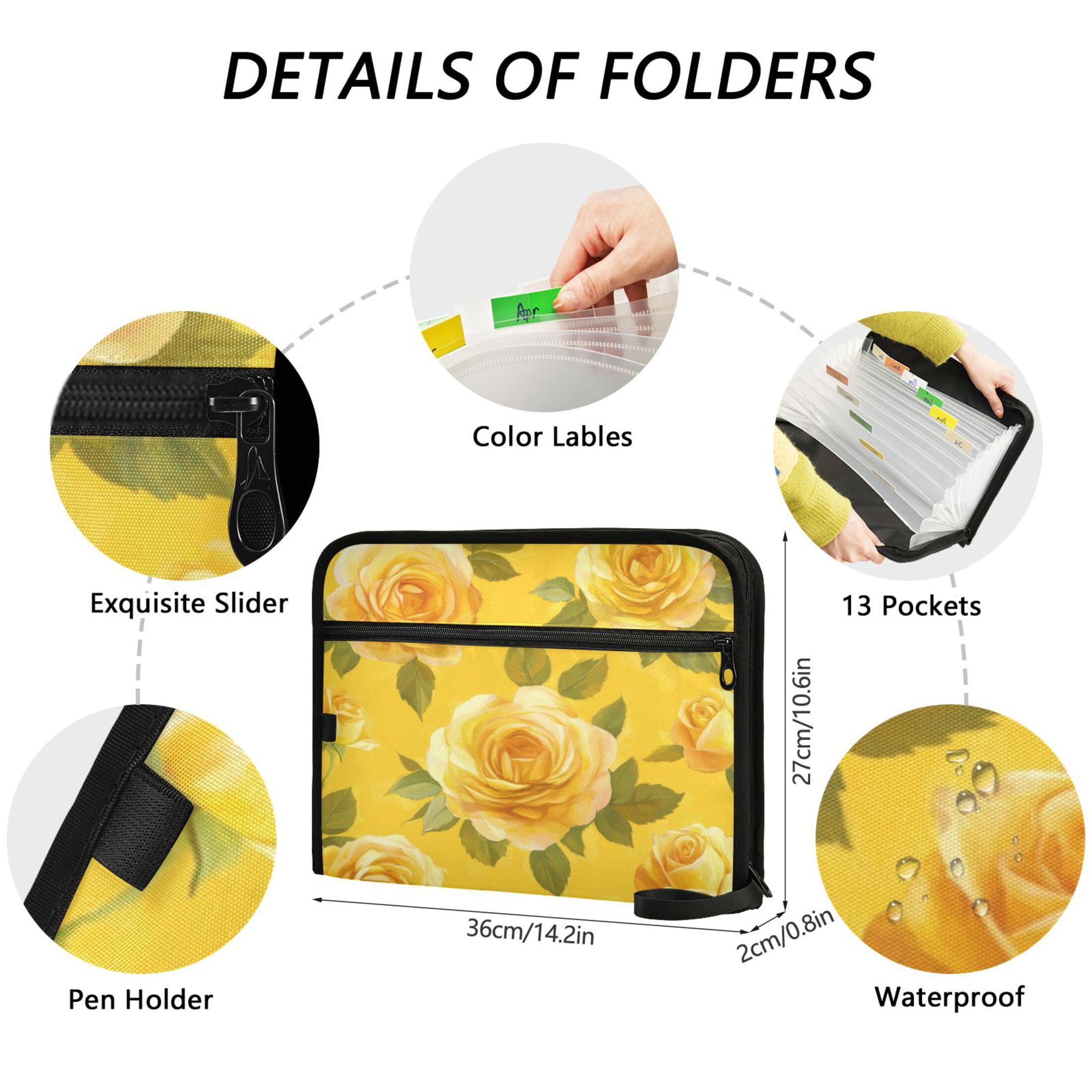 Organ Folder 14.2 x 0.8 x 10.6 Inches 13 Separate Pockets A4 Size Documents Folder A Sort Storage File Manager For The Home Office Beautiful Yellow Roses2