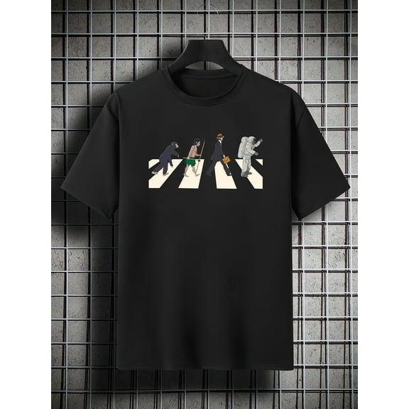 Men's Plus Size Graphic Plain Color Short Sleeve Crew Neck T-shirt, Oversized Casual Clothing For Big And Tall Guys