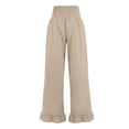 thumbnail image 5 of Ruffle Pants Women Linen Pants High Waisted Wide Leg Palazzo Pants Smocked Waist Summer Boho Casual Loose Fit Beach Pants Beige S, 5 of 6