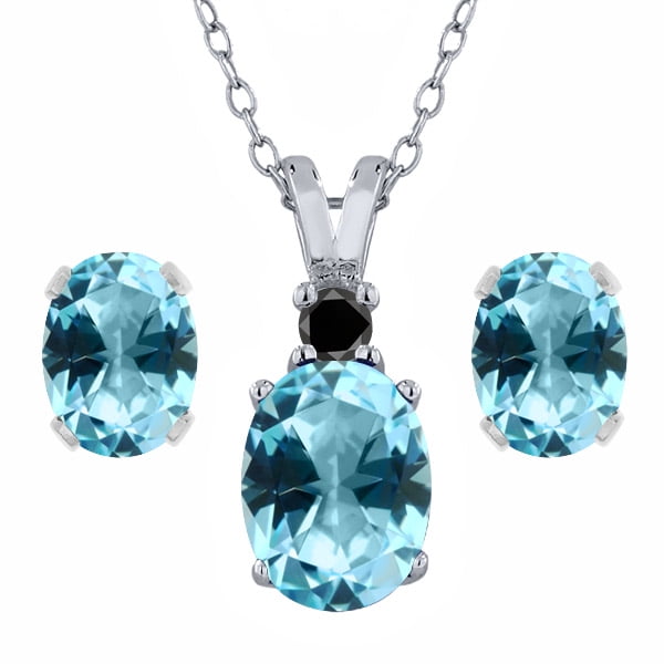 925 Sterling Silver Diamond Jewelry Set with Ice Blue Topaz from Swarvoski by