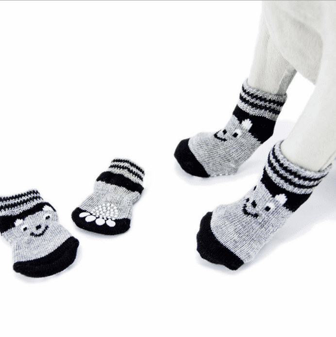 4 Pieces AntiSlip Knit Dog Socks for Indoor Wear, Traction Control Pet