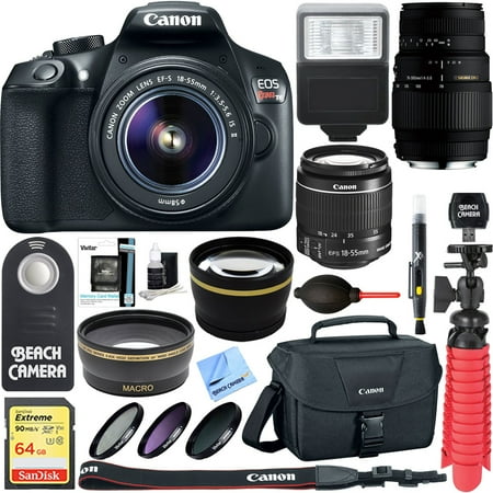 Canon EOS Rebel T6 Digital SLR Camera Wifi + 18-55mm IS II & Sigma 70-300mm Macro Telephoto Zoom Lens Kit + Accessory Bundle 64GB SDXC Memory + Bag + Wide Angle Lens + 2x Telephoto Lens+Flash+Tripod