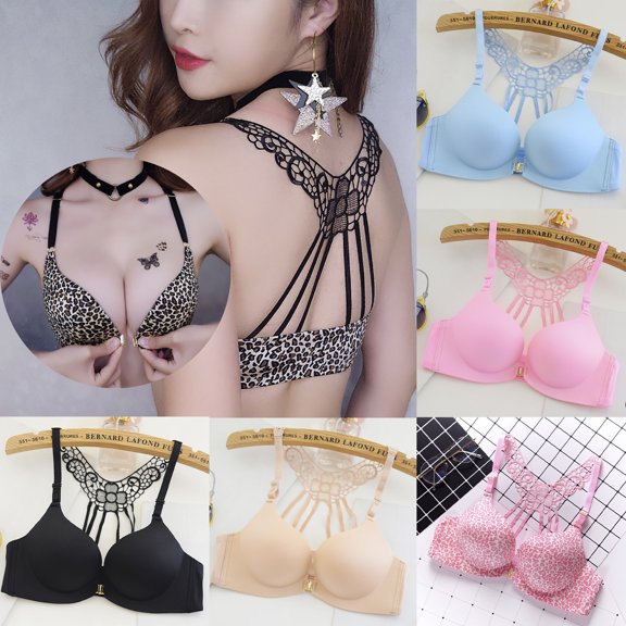 HAPIMO Everyday Bras for Women Stretch Underwear Beautiful Back Lace Lingerie Seamless Leopard Print Camisole Gathered Wire Free Comfort Daily Brassiere Discount Khaki S