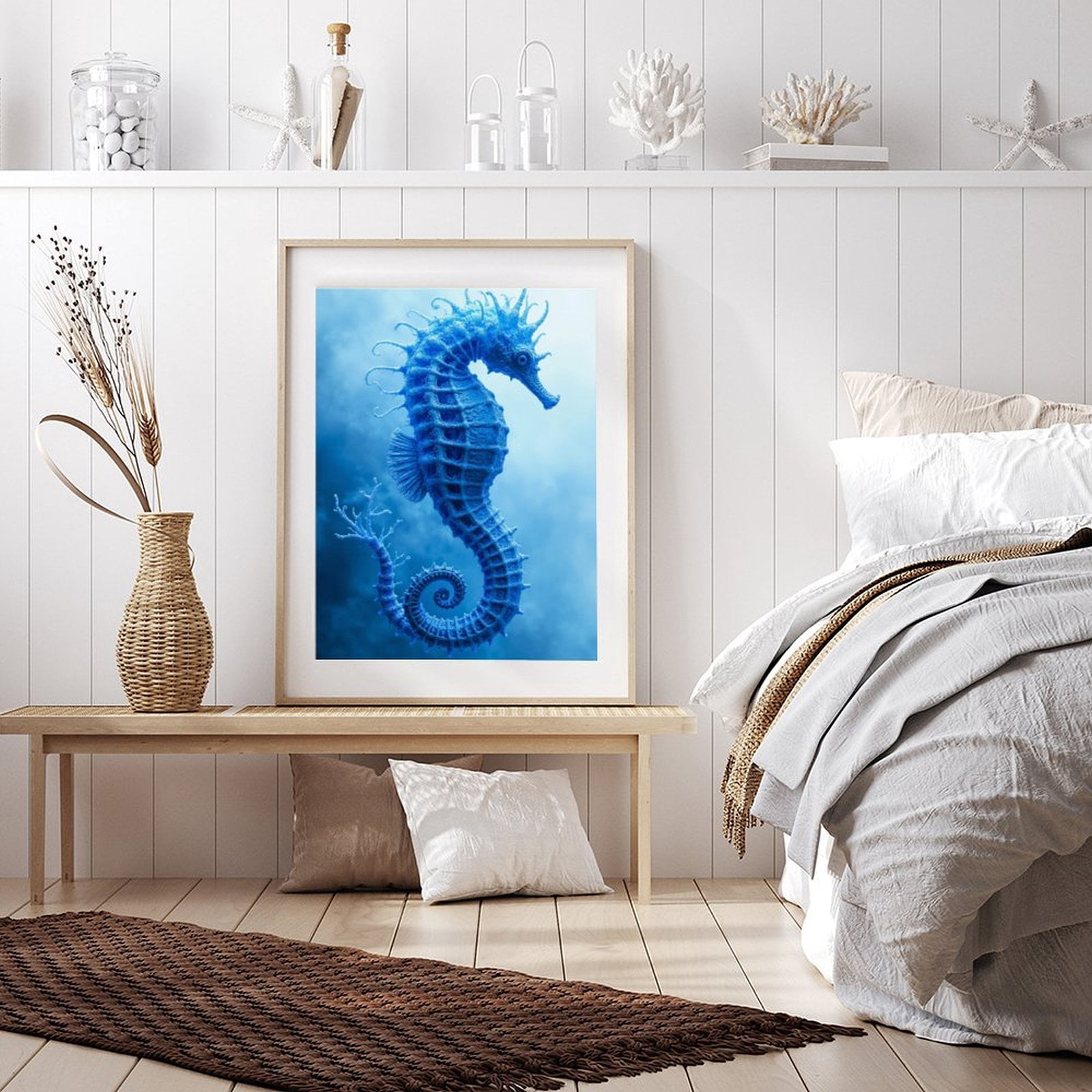 Diamond Art Kit for Adults, Blue Seahorse Ocean Beauty Diamond Painting for Adults Beginners, 5D DIY Diamond Art Painting Kits, Colorful Diamond Painting Craft for Home Decor 12x16