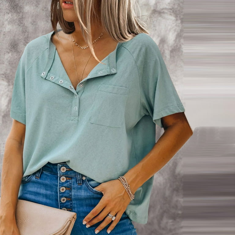 HSMQHJWE Dressy Tops For Evening Wear Summer Tops For Women Casual Sleeve Blouse Women Buttons Casual Fashion Color T Shirt O Neck Short Tops Solid