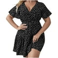thumbnail image 2 of Robes pour Femmes 2024 Femmes Grande Taille Imprimé Taille Élastique Col en V Manches Courtes Robe en Liquidation, 2 of 6