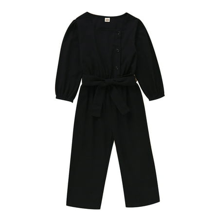 

PBaeM Little Girls Solid Color Catsuit Belted Jumpsuit Sizes 2-7X