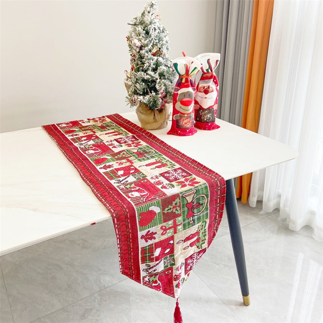 Christmas Table Runner Xmas Snowman Tablecloth Linen Cloth Cover Party Decor 
