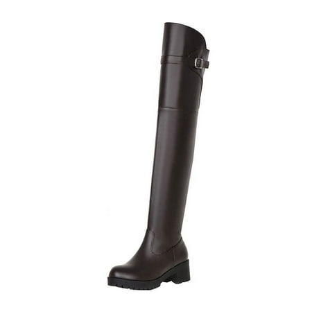 

Womens Autumn And Winter Belt Buckle Thick Heel Round Toe High Over The Knee Boots Summer Winter Cowgirl Cowboy Boots Shoes Western Trendy Rain Snow Weather Hiking Work Boot