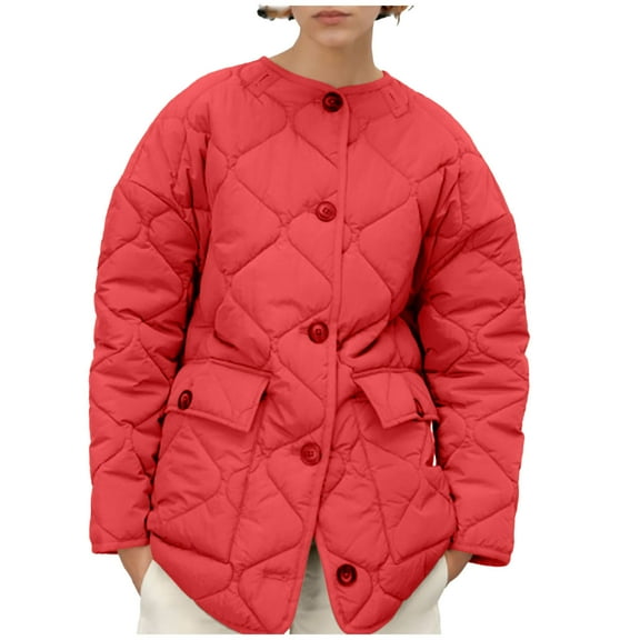 ShomPort Women's Winter Padded Coat Long Sleeve Button up Warm Jacekt Outerwear with Pocket