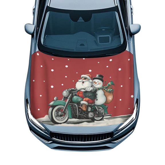 Pzuqiu Christmas Car Hood Cover Protector Featuring Festive Santa Snowman - Universal Fit for All Car Models and Holiday Decor