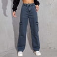 thumbnail image 2 of Bibifish Womens Jeans Dark Blue Elastic Waist Cargo Tapered Denim Pants Multi-Pocket Detail Relaxed Fit Casual Daily Wear Trendy Jeans, 2 of 5