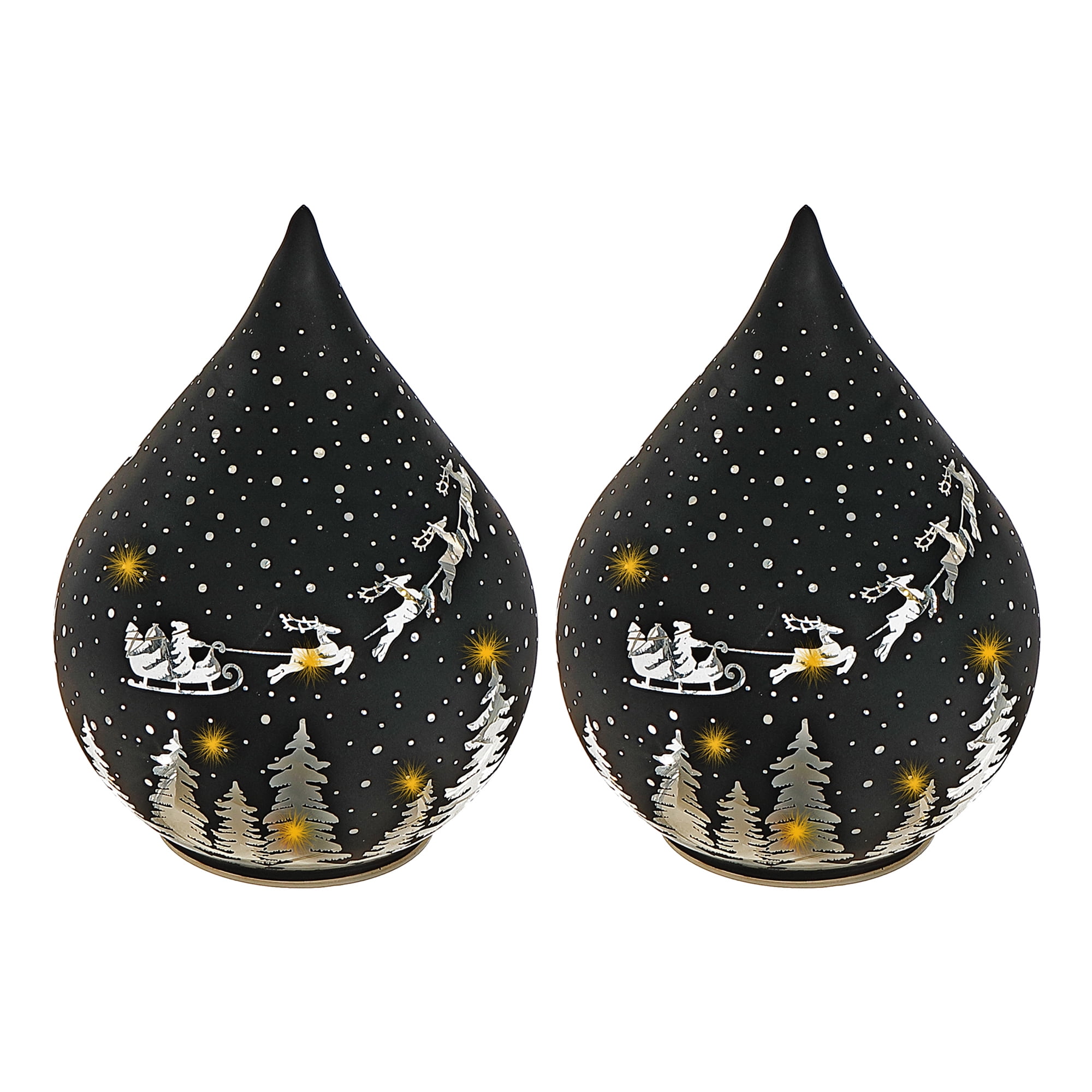 Led Teardrop Glass Stand (Santa On A Sleigh) (Black) - Set of 2