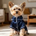 thumbnail image 4 of Satin Pet Pajama with Bow Button Up Dog Shirt Breathable Polyester Loungewear for Small Medium Puppy Cats Indoor Sleep Party, 4 of 4