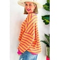 thumbnail image 4 of Women's Orange Striped Round Neck Drop Shoulder Loose Sweater, 4 of 10